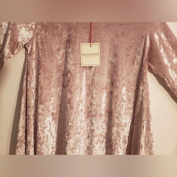 Rolla Coster Clothing Woman’s Pink Velvet Mini Tunic 3/4 Sleeve Dress Size Small - Picture 3 of 11